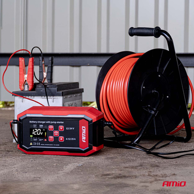 Amio - Εκκινητής / Φορτιστής Μπαταρίας Ψηφιακός PRO AGM GEL LiFePo4 (LFP) τάση λειτουργίας 12/24V ένταση ρεύματος 25A για Επιβατικά Αυτοκίνητα και Φορτηγά - 1 τεμ. (04530/AM)