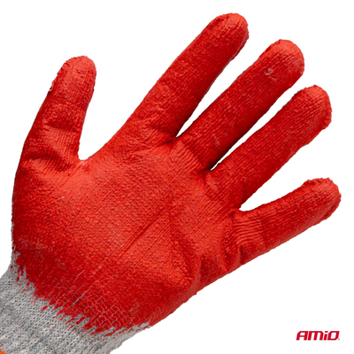 Amio - Γάντια Εργασίας Βαμβακερά με επικάλυψη λάτεξ μέγεθος No.9 γκρι/κόκκινο για Φορτηγά - 1 ζεύγος (04630/MB)