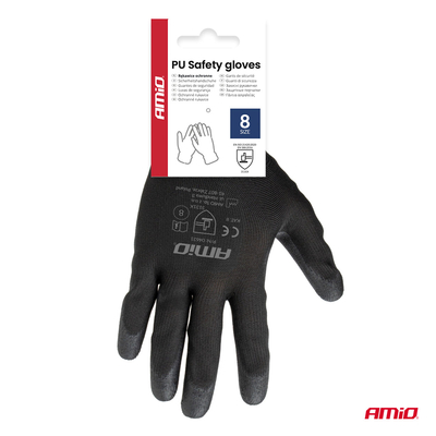 Amio - Γάντια Εργασίας ελαστικά με επικάλυψη πολυουρεθάνης χρώμα μαύρο μέγεθος No.8 - 2 ζευγ. (04631/AM)