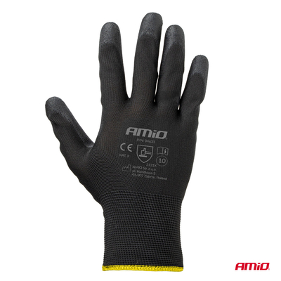 Amio - Γάντια Εργασίας ελαστικά με επικάλυψη πολυουρεθάνης χρώμα μαύρο μέγεθος No.10 - 2 ζευγ. (04633/AM)