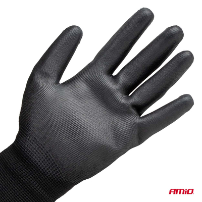 Amio - Γάντια Εργασίας ελαστικά με επικάλυψη πολυουρεθάνης χρώμα μαύρο μέγεθος No.11 - 2 ζευγ. (04634/AM)