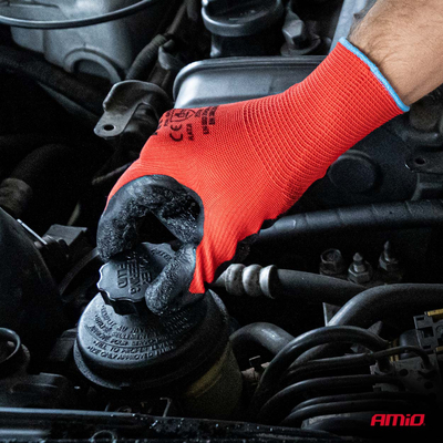 Amio - Γάντια Εργασίας με επικάλυψη λάτεξ χρώμα μαύρο/κόκκινο μέγεθος No.9 - 2 ζευγ. (04636/AM)