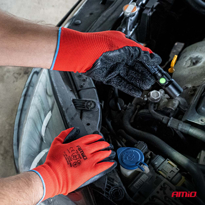 Amio - Γάντια Εργασίας με επικάλυψη λάτεξ χρώμα μαύρο/κόκκινο μέγεθος No.11 - 2 ζευγ. (04638/AM)