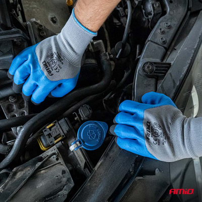 Amio - Γάντια Εργασίας με επικάλυψη αφρού λάτεξ χρώμα γκρι/γαλάζιο/μαύρο μέγεθος No.8 - 2 ζευγ. (04643/AM)