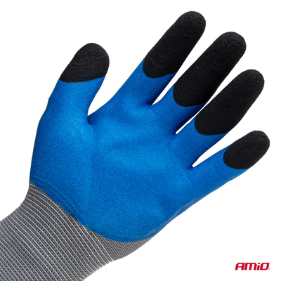 Amio - Γάντια Εργασίας με επικάλυψη αφρού λάτεξ χρώμα γκρι/γαλάζιο/μαύρο μέγεθος No.8 - 2 ζευγ. (04643/AM)