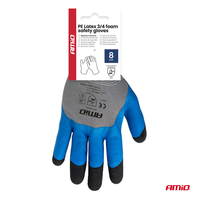 Amio - Γάντια Εργασίας με επικάλυψη αφρού λάτεξ χρώμα γκρι/γαλάζιο/μαύρο μέγεθος No.8 - 2 ζευγ. (04643/AM)