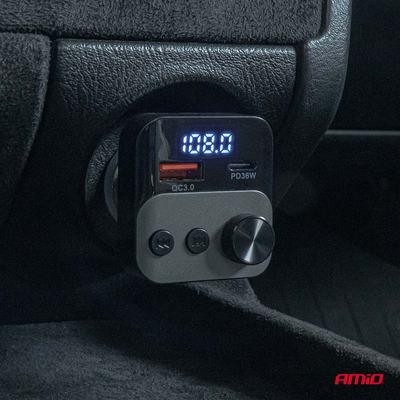Amio - FM Transmitter Αναπτήρα τύπου FMT01 τάση λειτουργίας για Επιβατικά Αυτοκίνητα και Φορτηγά με 1xUSB Type-A και 1xUSB Type-C για Επιβατικά Αυτοκίνητα και Φορτηγά - 1 τεμ. (04647/AM)