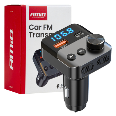 Amio - FM Transmitter Αναπτήρα τύπου FMT01 τάση λειτουργίας για Επιβατικά Αυτοκίνητα και Φορτηγά με 1xUSB Type-A και 1xUSB Type-C για Επιβατικά Αυτοκίνητα και Φορτηγά - 1 τεμ. (04647/AM)