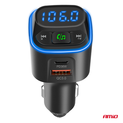 Amio - FM Transmitter Αυτοκινήτου 12/24V με 1xUSB Type-A και 2xUSB Type-C - 1 τεμ. (04651/AM)