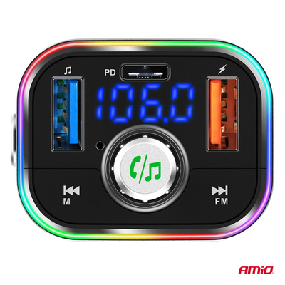 Amio - FM Transmitter Αυτοκινήτου 12/24V με 1xUSB Type-C και Υποδοχή microSD - 1 τεμ. (04652/AM)