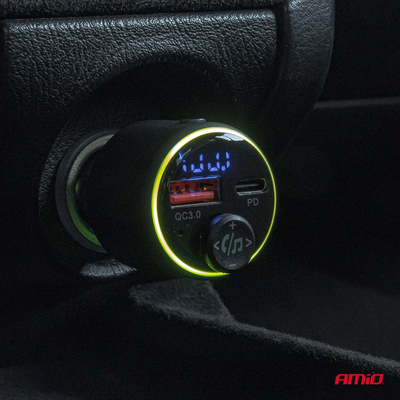 Amio - FM Transmitter Αυτοκινήτου 12/24V με 1xUSB Type-A και 1xUSB Type-C - 1 τεμ. (04655/AM)