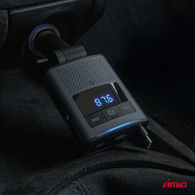 Amio - FM Transmitter Αυτοκινήτου 12/24V με 1xUSB Type-A, 1xUSB Type-C και Ενσωματωμένο Καλώδιο Φόρτισης Type-C - 1 τεμ. (04656/AM)