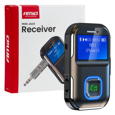 Amio - Bluetooth Δέκτης (Receiver) BTR-03 για Ασύρματη Μετάδοση Ήχου με υποδοχή Mini Jack 3.5mm και Οθόνη LCD - 1 τεμ. (04659/AM)