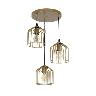 GLOBOSTAR® FLIXIO 201-0138 Vintage Κρεμαστό Φωτιστικό Οροφής με Ντουί 3 x E27 AC 220-240V IP20 - Χρυσό - Μ30 x Π30 x Υ70cm