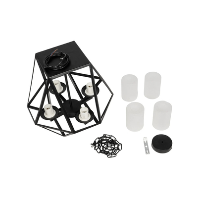 GLOBOSTAR® DASTAR 999-0091 Vintage Κρεμαστό Φωτιστικό Οροφής με Ντουί 4 x E27 AC 220-240V IP20 - Μαύρο & Λευκό - Μ42 x Π42 x Υ43cm