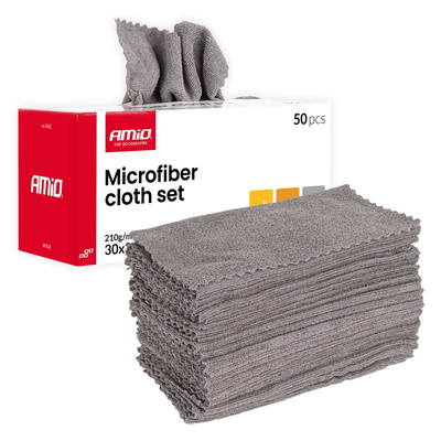 Amio - Σετ Πανιά Μικροϊνών (Microfiber) διαστάσεων 30x30cm με πυκνότητα 210g/m² σε συσκευασία 50 τεμαχίων για Επιβατικά Αυτοκίνητα και Οικιακή Χρήση - 50 τεμ. (04492/AM)