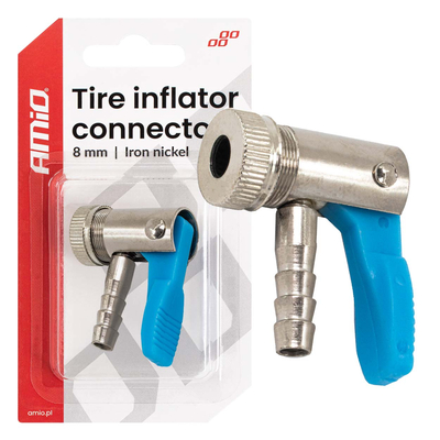 Amio - Προσαρμογέας Ακροφυσίου (Ρακόρ) Φουσκώματος Ελαστικών για σωλήνα διαμέτρου 8mm κατασκευασμένος από κράμα Σιδήρου με επικάλυψη Νικελίου - 1 τεμ. (04498/AM)