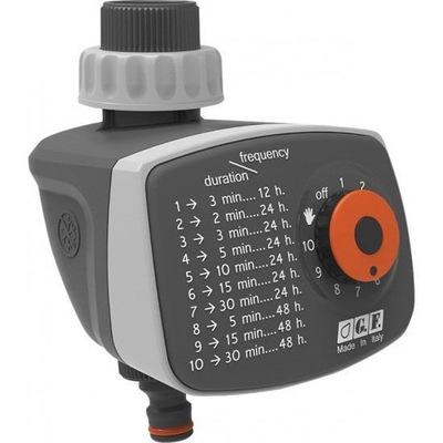 Προγραμματιστής ποτίσματος ηλεκτρονικός GF10 με 10 προγράμματα Η απλότητα, η αξιοπιστία & ο μοντέρνος σχεδιασμός επιτρέπουν να προγραμματίσετε
10 διαφορετικά προγράμματα
Για να ρυθμίσετε τη συχνότητα και τη διάρκεια του ποτίσματος, γυρίστε το κουμπί στην / 80006018