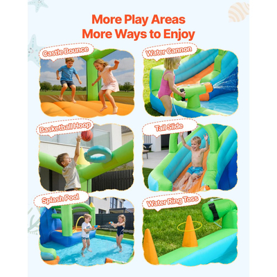 Φουσκωτό Σπιτάκι Αναπηδήσεων VEVOR, Νεροτσουλήθρα Φουσκωτού Σπιτιού Αναπηδήσεων 11,3 x 12,3 x 7,0 ft, Κάστρο-Ρηλάξ με Αναπηδήσεις, Μπάλα Μπάσκετ, Πισίνα με Νερό & Ρίψη Ρινγκ Νερού, για 3 έως 4 παιδιά ηλικίας 3 έως 8 ετών