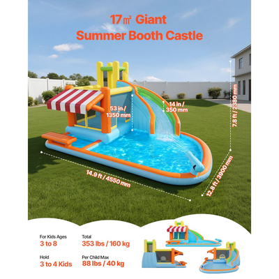 Φουσκωτό Σπιτάκι Αναπηδήσεων VEVOR, Νεροτσουλήθρα με Φουσκωτό Σπιτάκι Αναπηδήσεων 14,9 x 12,8 x 7,8 πόδια, Κάστρο-Ρελέ με Αναπηδήσεις, Ψηλή Τσουλήθρα, Πισίνα με Νερά & Περίπτερο Προσποίησης Αγοράς, για 3 έως 4 παιδιά ηλικίας 3 έως 8 ετών