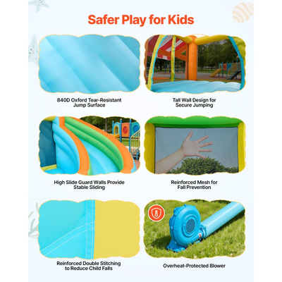 Φουσκωτό Σπιτάκι Αναπηδήσεων VEVOR, Νεροτσουλήθρα με Φουσκωτό Σπιτάκι Αναπηδήσεων 14,9 x 12,8 x 7,8 πόδια, Κάστρο-Ρελέ με Αναπηδήσεις, Ψηλή Τσουλήθρα, Πισίνα με Νερά & Περίπτερο Προσποίησης Αγοράς, για 3 έως 4 παιδιά ηλικίας 3 έως 8 ετών