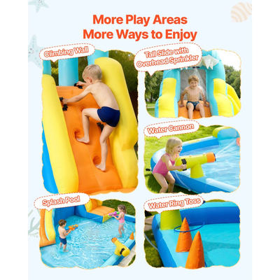 Φουσκωτό Σπιτάκι Αναπηδήσεων VEVOR, Νεροτσουλήθρα Φουσκωτού Σπιτιού Αναπηδήσεων 11,6 x 13,1 x 7,7 πόδια, Κάστρο-Ρηλάξ με Ζώνη Αναπηδήσεων, Τοίχος Αναρρίχησης, Πισίνα με Νερό & Ρίψη Ρίγας Νερού, για 3 έως 4 παιδιά ηλικίας 3 έως 8 ετών