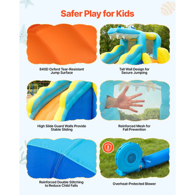 Φουσκωτό Σπιτάκι Αναπηδήσεων VEVOR, Νεροτσουλήθρα Φουσκωτού Σπιτιού Αναπηδήσεων 11,6 x 13,1 x 7,7 πόδια, Κάστρο-Ρηλάξ με Ζώνη Αναπηδήσεων, Τοίχος Αναρρίχησης, Πισίνα με Νερό & Ρίψη Ρίγας Νερού, για 3 έως 4 παιδιά ηλικίας 3 έως 8 ετών