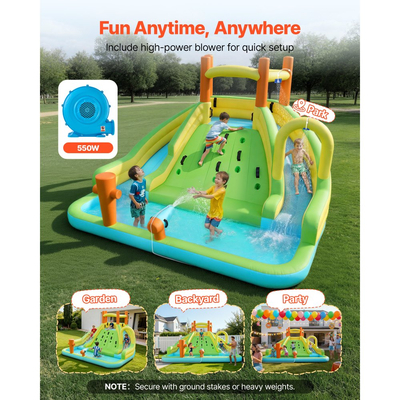 Φουσκωτό Σπιτάκι Αναπηδήσεων VEVOR, Νεροτσουλήθρα Φουσκωτού Σπιτιού Αναπηδήσεων 13,3 x 11,4 x 8,4 πόδια, Κάστρο-Ρηλάξ με Τοίχο Αναρρίχησης, Διπλές Ψηλές Τσουλήθρες, Πισίνα με Υδρομασάζ & Μίνι Ποδοσφαιράκι, για 3 έως 4 Παιδιά Ηλικίας 3 έως 8
