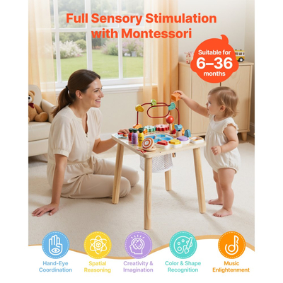 Τραπέζι Δραστηριοτήτων VEVOR Montessori για νήπιο 1-3 ετών, Ξύλινο Γραφείο Δραστηριοτήτων Learn 8 σε 1, Παιδικό Τραπέζι Παιχνιδιού για Αγόρια & Κορίτσια Ηλικίας 6+ Μηνών, Υπέροχα Γενέθλια, Χριστούγεννα, Δώρο για την Ημέρα του Παιδιού