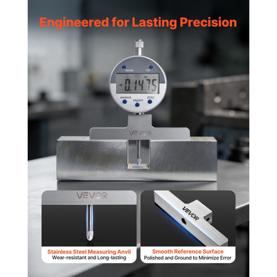 Βαθύμετρο VEVOR, Ψηφιακός ηλεκτρονικός δείκτης μικρόμετρου βάθους, εύρος μέτρησης 0-558,8 mm, ανάλυση 0,01 mm, μετατροπή μονάδων ακριβείας με 4 άκμονες, εργαλείο μέτρησης για αυλάκι, σκαλοπάτι, τρύπα