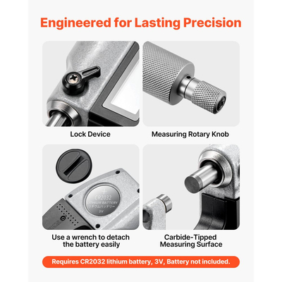 Σετ μικρομέτρων VEVOR, Ψηφιακό εξωτερικό μικρόμετρο, εύρος μέτρησης 0-25,4 mm, ανάλυση 0,001 mm, ακρίβεια εξαιρετικά ακριβείας, οθόνη LCD, διακόπτης in/mm, άκρη καρβιδίου, με προστατευτική θήκη