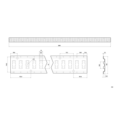 Lampa - Μπάρα Σιδήρου Κόφας για Καρότσα Διάτρητη για Υποδοχή Γάντζων Συγκράτησης Φορτίου 3000x12x131mm max 1100kg για Φορτηγά και Trailer - 1 τεμ. (L9725.0)