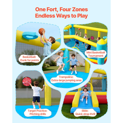 Φουσκωτό Σπιτάκι Αναπηδήσεων VEVOR, Κάστρο Αναπηδήσεων 14,7 x 13,8 x 6,8 πόδια, Φουσκωτό Πουλόβερ για Παιδιά με Τσουλήθρα, Στεφάνη Μπάσκετ, Στόχο & Χώρο Άλματος, Κατάλληλο για Παιδιά 3-4 ετών (Ηλικίες 3-8)