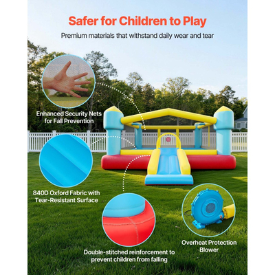 Φουσκωτό Σπιτάκι Αναπηδήσεων VEVOR, Κάστρο Αναπηδήσεων 14,7 x 13,8 x 6,8 πόδια, Φουσκωτό Πουλόβερ για Παιδιά με Τσουλήθρα, Στεφάνη Μπάσκετ, Στόχο & Χώρο Άλματος, Κατάλληλο για Παιδιά 3-4 ετών (Ηλικίες 3-8)