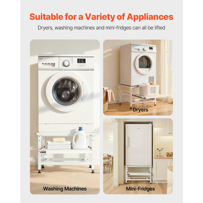 Βάση πλυντηρίου VEVOR, ύψος 410 mm, βάσεις πλυντηρίου και στεγνωτηρίου με συρόμενο δίσκο, χωρητικότητα βάρους 318 kg, αντιολισθητικά πόδια, βαριά ατσάλινη βάση πλυντηρίου ρούχων γενικής χρήσης, λευκό