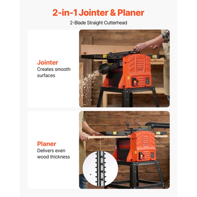 Συνδυασμός Πλάνης και Συνδετήρα Πάγκου VEVOR, 254 mm, 2,4 HP 8000 RPM Ξυλουργική Συνδετήρας Πάγκου με Βάση, Ίσια Κεφαλή Κοπής 2 Λεπίδων, Τραπέζι από Χυτό Αλουμινίου, Ρυθμιζόμενο Βάθος 0-3 mm, για Ξυλουργικές Εργασίες DIY