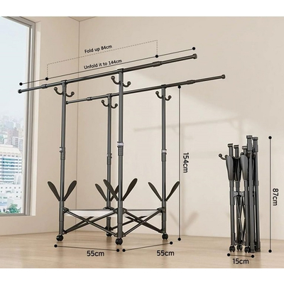 Πτυσσόμενη κρεμάστρα δαπέδου & απλώστρα ρούχων τροχήλατη - SG202604 - 282227 - Black