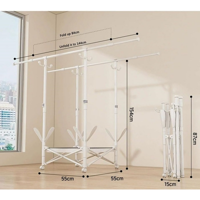 Πτυσσόμενη κρεμάστρα δαπέδου & απλώστρα ρούχων τροχήλατη - SG202604 - 282227 - White