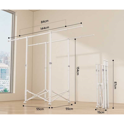 Πτυσσόμενη κρεμάστρα δαπέδου & απλώστρα ρούχων τροχήλατη - SG202601 - 282203 - Black