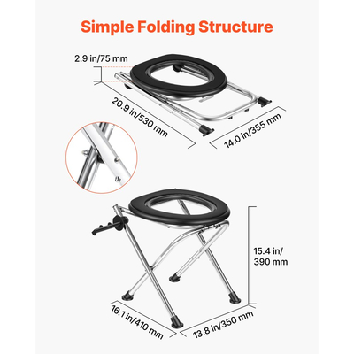 Φορητή τουαλέτα VEVOR για κάμπινγκ, χωρητικότητας 160 kg, πτυσσόμενη τουαλέτα ταξιδιού από ανοξείδωτο ατσάλι με μαλακό κάθισμα για ενήλικες, κατάλληλη για οδηγούς φορτηγών, ταξίδια με τροχόσπιτα, κάμπινγκ, οδικά ταξίδια, χρήση σε εξωτερικούς χώρους