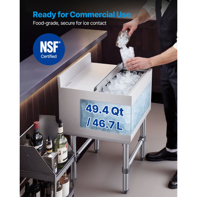 Κάδος πάγου VEVOR Commercial, μέγιστη χωρητικότητα 46,7 L, ψυγείο πάγου από ανοξείδωτο ατσάλι 455 x 455 x 850 mm με συρόμενο καπάκι και θήκες για μπουκάλια, ψυγείο-καρότσι για κοκτέιλ για μπαρ, εστιατόριο, παμπ, με πιστοποίηση NSF