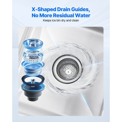 Κάδος πάγου VEVOR Commercial, μέγιστη χωρητικότητα 46,7 L, ψυγείο πάγου από ανοξείδωτο ατσάλι 455 x 455 x 850 mm με συρόμενο καπάκι και θήκες για μπουκάλια, ψυγείο-καρότσι για κοκτέιλ για μπαρ, εστιατόριο, παμπ, με πιστοποίηση NSF