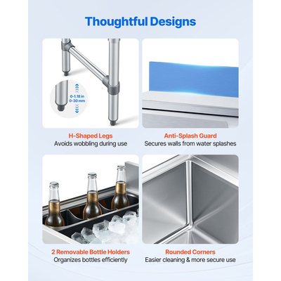 Κάδος πάγου VEVOR Commercial, μέγιστη χωρητικότητα 46,7 L, ψυγείο πάγου από ανοξείδωτο ατσάλι 455 x 455 x 850 mm με συρόμενο καπάκι και θήκες για μπουκάλια, ψυγείο-καρότσι για κοκτέιλ για μπαρ, εστιατόριο, παμπ, με πιστοποίηση NSF