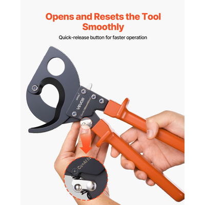 Κόφτης καλωδίων με καστάνια VEVOR, λεπίδες από ελατήριο χάλυβα με λαβές με επίστρωση PVC, κουμπί γρήγορης απελευθέρωσης, κόφτης καλωδίων με καστάνια βαρέως τύπου για κοπή καλωδίων χαλκού και αλουμινίου έως 800 MCM / 400 mm²