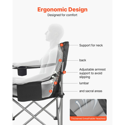Καρέκλες κάμπινγκ VEVOR μεγάλου μεγέθους, 204 kg βαρέως τύπου στήριξη, φορητές πτυσσόμενες καρέκλες κάμπινγκ με επενδεδυμένη πλάτη και μπράτσα, θήκη για ποτήρια και πλαϊνή τσέπη, τσάντα ψυγείου, τσάντες μεταφοράς για υπαίθριες δραστηριότητες, ψάρεμα, 2 τεμάχια