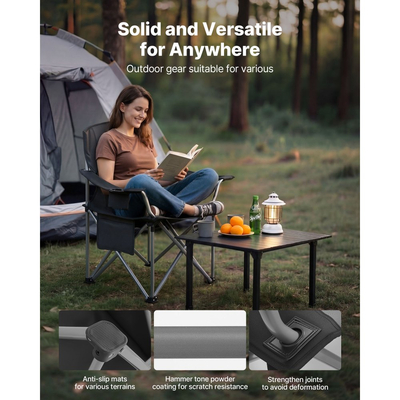 Καρέκλες κάμπινγκ VEVOR μεγάλου μεγέθους, 204 kg βαρέως τύπου στήριξη, φορητές πτυσσόμενες καρέκλες κάμπινγκ με επενδεδυμένη πλάτη και μπράτσα, θήκη για ποτήρια και πλαϊνή τσέπη, τσάντα ψυγείου, τσάντες μεταφοράς για υπαίθριες δραστηριότητες, ψάρεμα, 2 τεμάχια