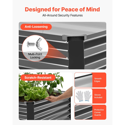 VEVOR 2 τεμάχια γαλβανισμένα υπερυψωμένα παρτέρια κήπου, 2030 x 1020 x 460 mm, Κιτ ορθογώνιων μεταλλικών κουτιών γλάστρας εξωτερικού χώρου, Υπερυψωμένο κουτί φύτευσης με γάντια, Alu-Zinc, για καλλιέργεια λουλουδιών και λαχανικών, σκούρο γκρι