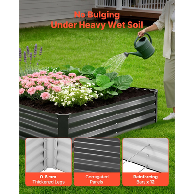 VEVOR 2 τεμάχια γαλβανισμένα υπερυψωμένα παρτέρια κήπου, 2400 x 1200 x 300 mm, Κιτ ορθογώνιων μεταλλικών κουτιών γλάστρας εξωτερικού χώρου, Υπερυψωμένο κουτί φύτευσης με γάντια, Alu-Zinc, για καλλιέργεια λουλουδιών και λαχανικών, σκούρο γκρι