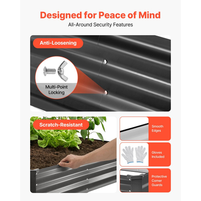 VEVOR 2 τεμάχια γαλβανισμένα υπερυψωμένα παρτέρια κήπου, 2400 x 1200 x 300 mm, Κιτ ορθογώνιων μεταλλικών κουτιών γλάστρας εξωτερικού χώρου, Υπερυψωμένο κουτί φύτευσης με γάντια, Alu-Zinc, για καλλιέργεια λουλουδιών και λαχανικών, σκούρο γκρι