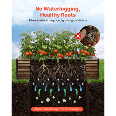 Γαλβανισμένο υπερυψωμένο παρτέρι VEVOR, 240 x 120 x 62 cm, Ορθογώνιο μεταλλικό κουτί γλάστρας εξωτερικού χώρου, Υπερυψωμένο κουτί φύτευσης χωρίς πάτο με γάντια, Alu-Zinc, για καλλιέργεια λουλουδιών και λαχανικών, βαθύ ξύλο